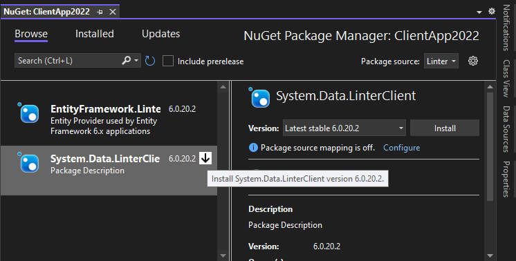 Диалог NuGet Package Manager