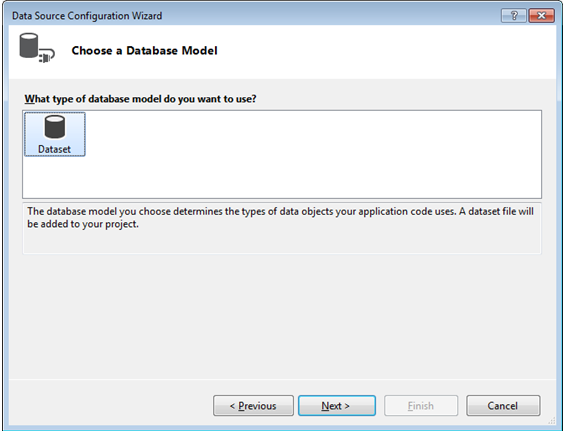 Окно Choose a Database Model